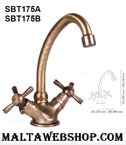 Rustic kitchen sink mixer for cold and hot water with cross handles - Malta