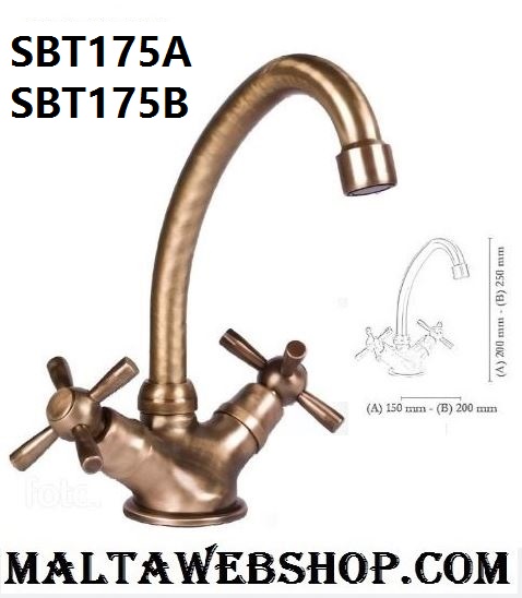 Rustic sink mountable mixer tap with cross handles in Malta